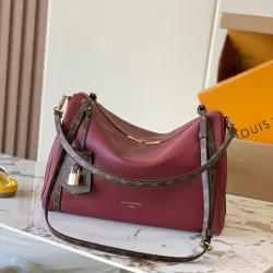 Louis Vuitton M27689 Express Medium Hobo Bag Burgundy Calfskin Monogram Trim Shoulder Handbag #B65981
