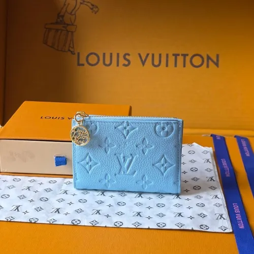Louis Vuitton M27488 Lisa Light Blue Empreinte Leather Compact Zip Card Wallet #B66008