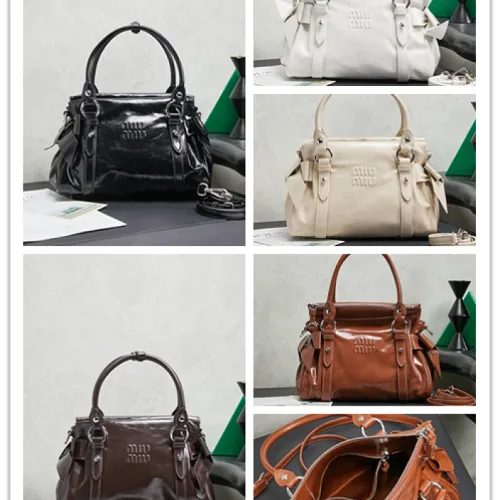 Miu Miu 5BA327 Glazed Leather Vintage Satchel Bag Removable Strap Top Handle Handbag #B65970