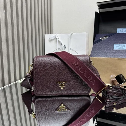 Prada 1BD314 Versatile Leather Crossbody Bag - Burgundy Top Version with Adjustable Logo Straps #B59494