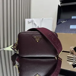 Prada BH082 Versatile Leather Tote Bag - Burgundy Top Version with Adjustable Logo Straps #B59492
