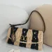 Valentino 22116 Garavani Devain Black Beige Striped Raffia Shoulder Crossbody Handbag #B66002