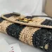Valentino 22116 Garavani Devain Black Beige Striped Raffia Shoulder Crossbody Handbag #B66002
