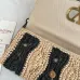 Valentino 22116 Garavani Devain Black Beige Striped Raffia Shoulder Crossbody Handbag #B66002