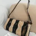 Valentino 22116 Garavani Devain Black Beige Striped Raffia Shoulder Crossbody Handbag #B66002