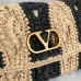 Valentino 22116 Garavani Devain Black Beige Striped Raffia Shoulder Crossbody Handbag #B66002