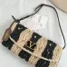 Valentino 22116 Garavani Devain Black Beige Striped Raffia Shoulder Crossbody Handbag #B66002