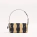 Valentino 22116 Garavani Devain Black Beige Striped Raffia Shoulder Crossbody Handbag #B66002
