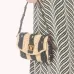 Valentino 22116 Garavani Devain Black Beige Striped Raffia Shoulder Crossbody Handbag #B66002