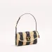 Valentino 22116 Garavani Devain Black Beige Striped Raffia Shoulder Crossbody Handbag #B66002