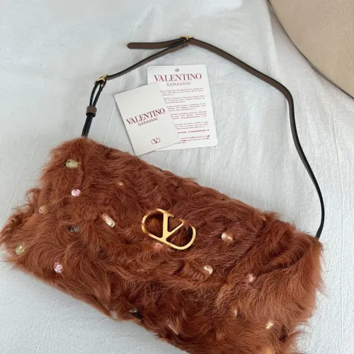 Valentino 22117 26SS Faux Fur Crystal Embellished V Logo Underarm Shoulder Handbag #B66001