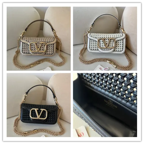 Valentino 6609 VLogo Woven Leather Shoulder Bag Detachable Chain Strap #A67481