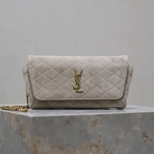 SAINT LAURENT Kaia Small Saddle Bag Set – Brown Croc-Embossed & Black Smooth Leather with Gold YSL Logo #B58758