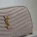 SAINT LAURENT Lou Camera Crossbody Bag – Dusty Beige Suede with Diagonal Quilt & Gold YSL Logo (Chain Strap) #B58763