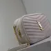 SAINT LAURENT Lou Camera Crossbody Bag – Dusty Beige Suede with Diagonal Quilt & Gold YSL Logo (Chain Strap) #B58763