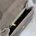 SAINT LAURENT Loulou Fringe Medium Shoulder Bag – Dusty Beige Suede with Chevron Quilt & Gold YSL Logo (Convertible Chain Strap) #B58771