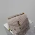 SAINT LAURENT Loulou Fringe Medium Shoulder Bag – Dusty Beige Suede with Chevron Quilt & Gold YSL Logo (Convertible Chain Strap) #B58771