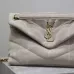 SAINT LAURENT Loulou Medium Shoulder Bag – Light Beige Suede with Chevron Quilt & Gold YSL Logo (Convertible Chain Strap) #B58764