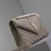 SAINT LAURENT Loulou Small Envelope Crossbody Bag – Dusty Beige Suede with Mixed-Quilt Stitching & Gold YSL Logo (Detachable Chain Strap) #B58769