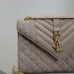 SAINT LAURENT Loulou Small Envelope Crossbody Bag – Dusty Beige Suede with Mixed-Quilt Stitching & Gold YSL Logo (Detachable Chain Strap) #B58769