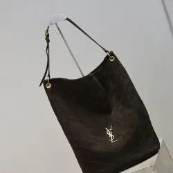 Saint Laurent 844346 Niki Series Suede Bucket Bag - Dark Brown with LE CASSANDRE Logo #B59502