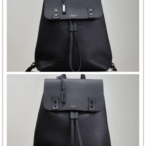 Saint Laurent Black Leather City Backpack with Metal Plaque Detail #B54561