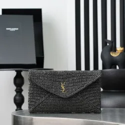 YSL 769307 LE Envelope Black Woven Textile Clutch Evening Handbag #B66000