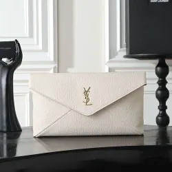 YSL 769307 LE Envelope Off White Lambskin Fold Clutch Evening Handbag #B65999