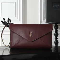 YSL 841702 LE Envelope Burgundy Lambskin Chain Shoulder Crossbody Evening Clutch Handbag #B65998