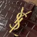 YSL Cléo 5 à 7 Glossy Croc Embossed Leather Underarm Bag Gold Logo Handbag #B65973