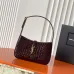 YSL Cléo 5 à 7 Glossy Croc Embossed Leather Underarm Bag Gold Logo Handbag #B65973
