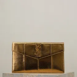 YSL Uptown Gold Snakeskin Clutch, 27 x 16 x 2 cm #B63194