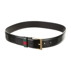 Gucci Web Accent Leather Belt Black #B57276