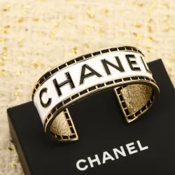 Chanel Black  White Enamel Bracelet Adjustable #A68703