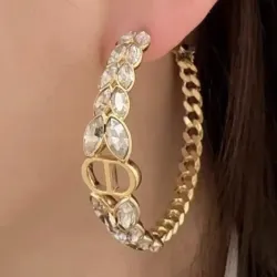 Dior CD Montaigne Crystal-Accented Hoop Earrings #B49973