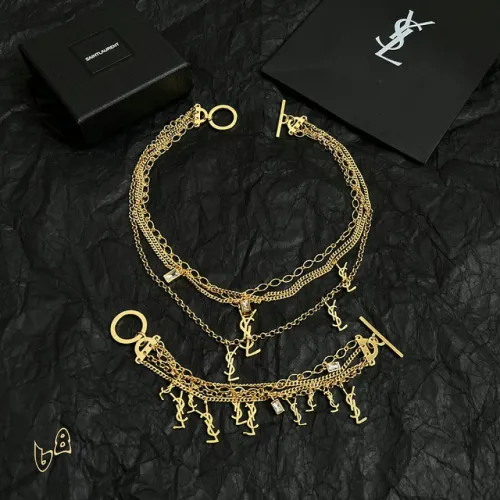 Saint Laurent Cassandre Multi Layer Logo Charm Gold Choker Necklace for Women #B65952