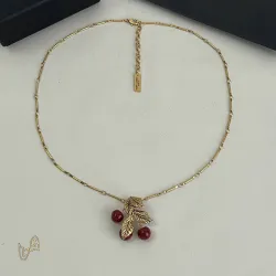 Saint Laurent Gold Cherry Pendant Necklace Designer Leaf Charm Women Jewelry #B65953