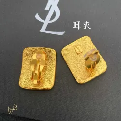 Saint Laurent Matte Gold Square Cassandre Logo Stud Earrings Designer Women Jewelry #B65957