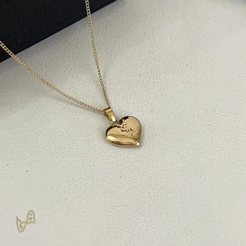 Saint Laurent Solid Heart Pendant Gold Thin Chain Choker Necklace Women Designer Jewelry #B65956