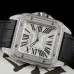 Cartier Santos Diamond Automatic Black Leather Watch 42mm #B65837