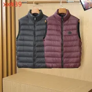 Moncler Men’s Stand‑Collar Light Quilted Down Gilet Vest, Black & Burgundy #A67889