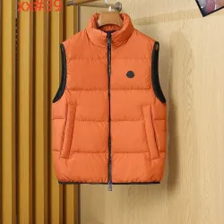 Moncler Men’s Stand‑Collar Padded Down Gilet Vest, Black & Bright Orange #A67890