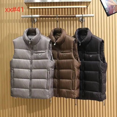 Prada Men’s Stand‑Collar Quilted Down Gilet Vest, Black, Brown & Light Grey #A67886