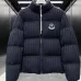 Moncler Cable‑knit Stand‑collar Down Jacket, Grey / Navy Blue/Black #A68486