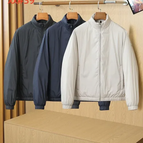 Moncler Men’s Stand‑Collar Lightweight Full‑Zip Down Jacket, Navy, Black & White #A67888