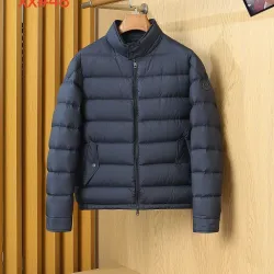Moncler Stand‑Collar Quilted Down Puffer Jacket, Brown & Navy Blue #A67880
