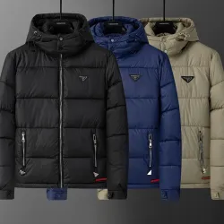Prada Hooded Puffer Jacket Winter Warm Thick Quilted Coat, Black, Navy Blue, Khaki #A68165