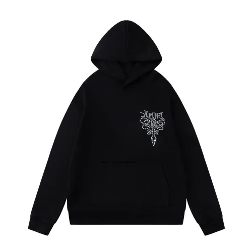 AMIRI Black Hoodie Rhinestone Gothic Logo Print Pullover #A68800