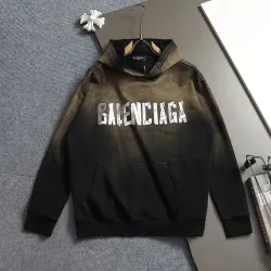 Balenciaga Metallic Tape Logo Vintage Washed Distressed Hoodie Gray,Black‑Brown #A68213