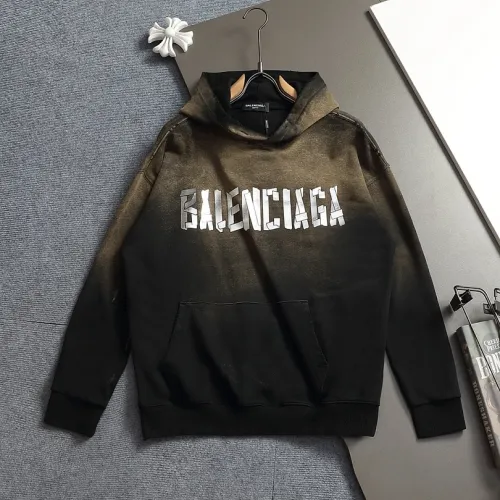Balenciaga Metallic Tape Logo Vintage Washed Distressed Hoodie Gray,Black‑Brown #A68213
